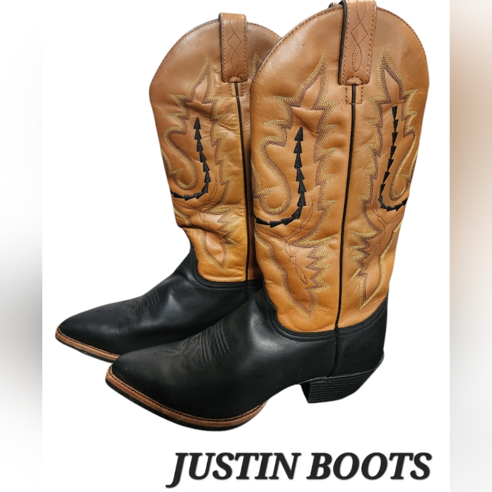 Black and Tan Heeled Boots